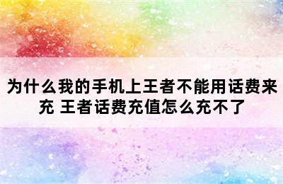 为什么我的手机上王者不能用话费来充 王者话费充值怎么充不了